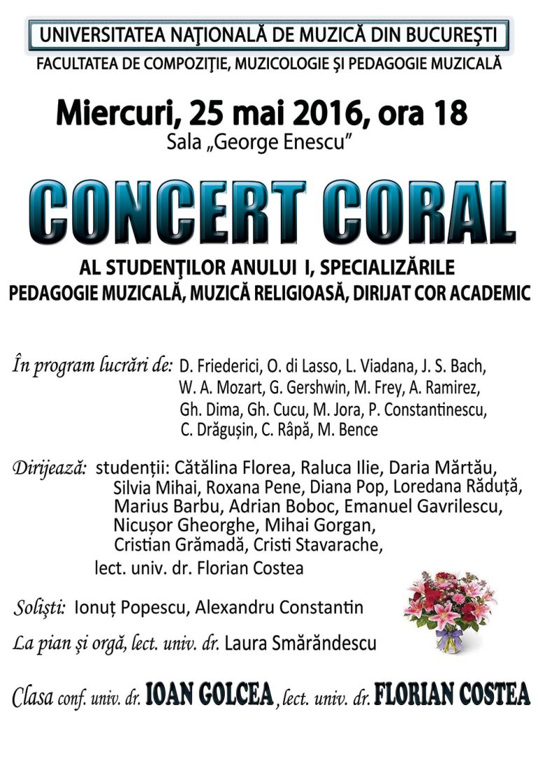 Concert Coral al studentilor anul I, specializarile pedagogie muzicala, muzica religioasa si dirijat cor academic