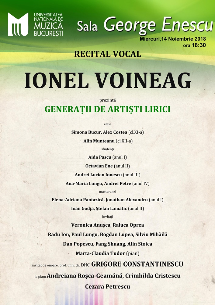 Recital Vocal Ionel Voineag Generații De Artiști Lirici Unmb